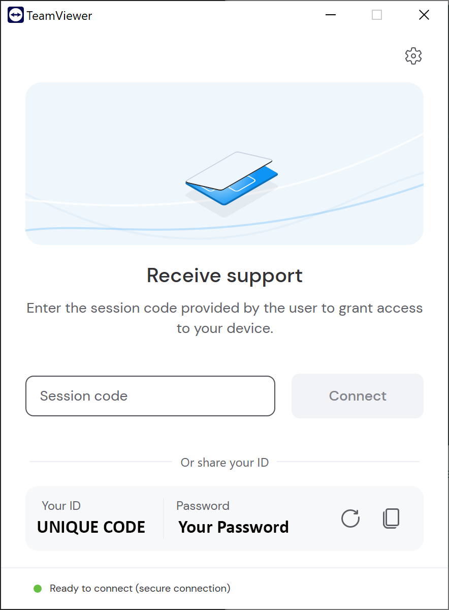 TeamViewer showing Your ID and Password